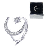 Anillo Luna Regulable Baño Rodio Con Estuche De Regalo