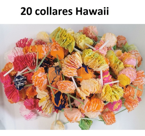 20 Collar Hawaii Hawaiano Hechos A Mano Papel Mache Estambre Popte Boda Dj Año Nuevo
