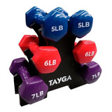 Set 3 Par Pesas Mancuernas Vinil De 5,6,7 Lb Con Rack Tayga