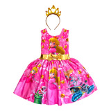 Vestidos Disfraz Bebé Niña Princesa Peach Mario Bross Fiesta Cumpleaños Estampado