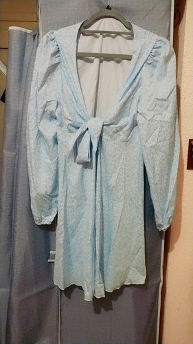 Vestido Azul Con Blanco De Manga Larga
