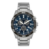 Reloj Citizen Titanium Chrono Pcat Bl555858l Hombre Color De La Malla Plateado Color Del Bisel Negro Color Del Fondo Azul