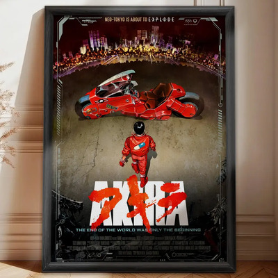 Cuadro Akira Movie Cyber Punk Manga Marco De Madera 50x70cm Color Negro