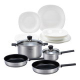 Bateria Cocina Antiadherente Acero Inox Juego Vajilla 18pzas