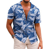 Camisa De Manga Corta Con Estampado Hawaiano Para Hombre