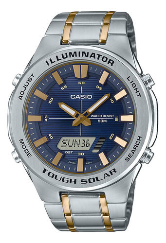 Reloj Casio Amw S850sg Acero Combinado Illumitaror Solar