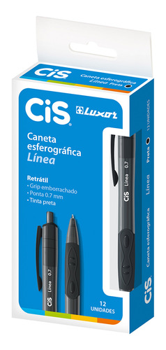 Kit Caneta Esferográfica Retrátil Cis Línea Preta 12 Unidade Cor Da Tinta Preto