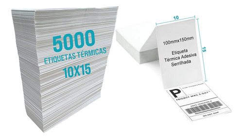 Etiqueta Térmica 10x15 Serrilha P/ E-commerce Resma Com 5000