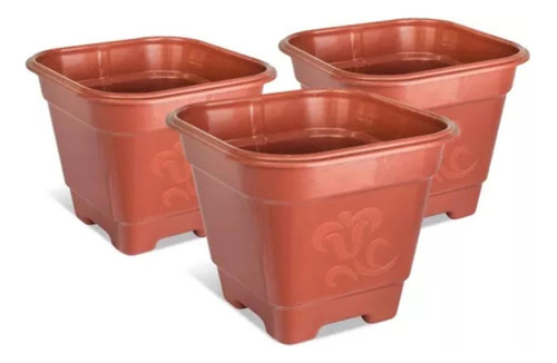 Kit 3 Vasos De Planta Quadrado Grande Muda Terracota/marrom