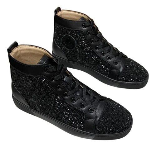 Tenis Christian Louboutin Cl Louis De Caña Alta Unisex Casuales Todo Negro