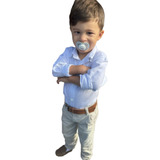 Roupa Menino Infantil Camisa Longa Branco Calça Bege Cinto 