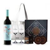 Box Set Vino Padrillos Malbec 2 Copas Transparentes Grabadas