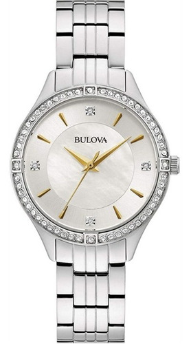 Reloj Bulova Cristales Inox Plateado Fondo Madre Perla Mujer