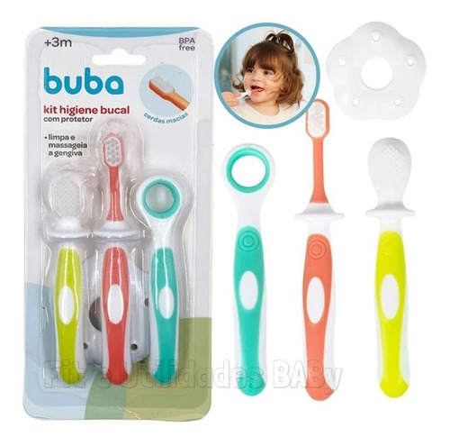 Kit Higiene Bucal Bebê Completo Buba Massageador Escova 