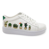 Tenis Casual Cactus Bordado Para Chicos Y Grandes