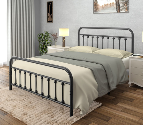 Ambee21 Marco De Cama De Metal Vintage Queen Con Cabecera Y