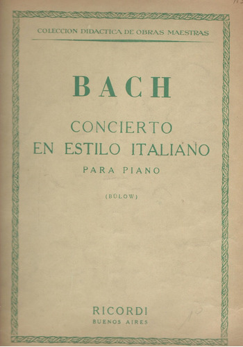 Partitura Piano Bach Concierto En Estilo Italiano