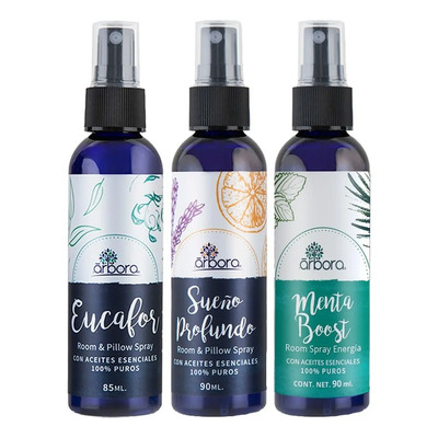 Trio De Sprays Con Aromaterapia ¡crea Un Ambiente Relajado Con La Lavanda, Fresco Con La Menta Y Respira Eucalipto! | Ambiente Y Almohada | Aceites Esenciales 100% Puros | 90 Ml Árbora