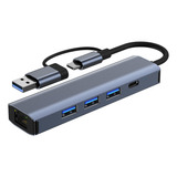 Adaptador Ethernet Usb C Para Hub Usb 5 Gbps Transferência