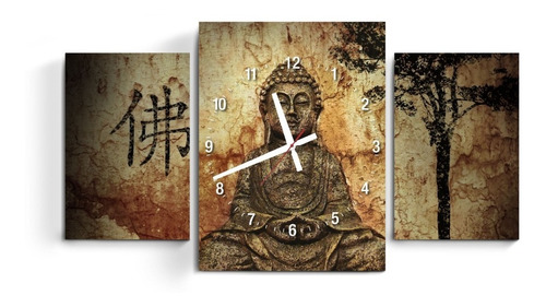 Cuadro Reloj Triptico Buda Tierra Arbol Armonia Budha Medita