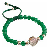 Pulsera Protección Jade Natural San Benito Plata Ley .925