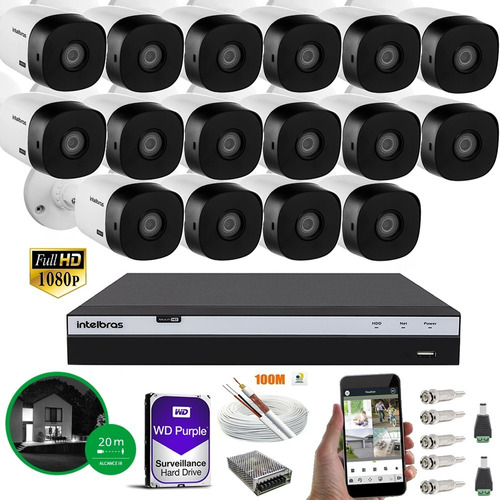 Kit 16 Câmeras Intelbras Full Hd 1220b 20m Dvr 16 Canais 4tb