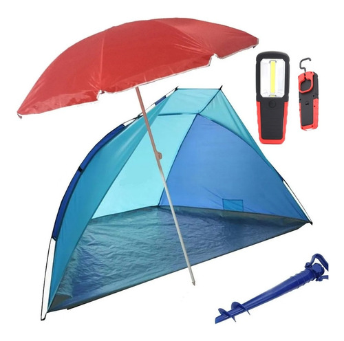 Carpa Playera + Sombrilla  Soporte Saca Arena + Linterna 21 