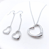 Conjunto Collar Y Aros Corazón, Plata 925, Regalo De Mujer