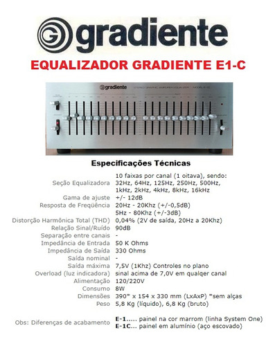 Catálogo / Folder : Equalizador Gradiente E-1c # Novo Okm.