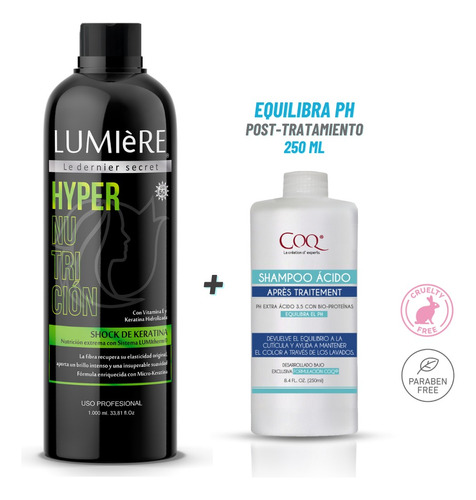 Shock Keratina Nutricion Lumiere 1l + Shampoo Acido Post 250