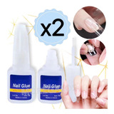 X2 Pegamento Nail Glue Uñas Postizas Tips Strass Con Pincel