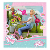 Muñeca Tiny Articulada Tipo Barbiee Bicicleta 2 Muñecas Nena