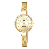 Reloj Dama Q&q Qa17j010y Manecillas Petatillo Dorado Lujo