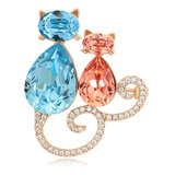 Prendedor Oro 18k Lam Gatitos Swarovski Azul Rosa Broche Pin