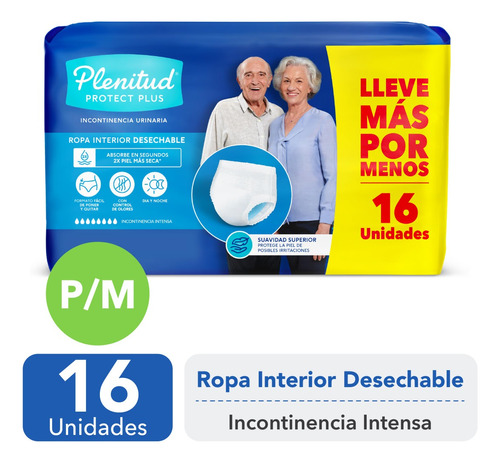 Pañal Adulto Tipo Calzón Plenitud Protect Plus P/m 16 Unid.