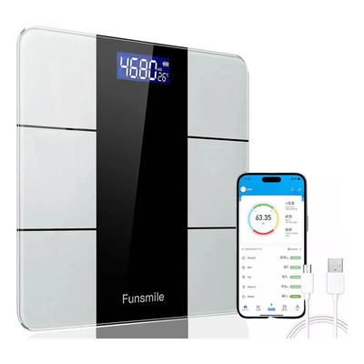 FUNSMILE Balanza de baño electrónica inteligente recargable con conexión bluetooth bascula corporal digital baño personal personas 180 kg diseño minimalista Femmto | Envío gratis