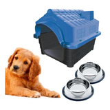 Casinha Dog Plástica N3 Azul + Dois Comedouro Chalesco 150ml