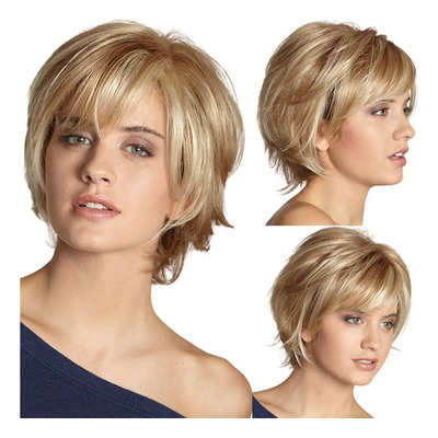 2025 Peluca Corta De Mujer Con Flequillo Corte Pixie Rubio