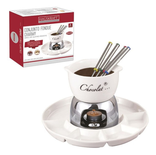 Conjunto Fondue Charmy Para Chocolate Queijo 8 Peças Branco