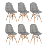 6 Cadeiras Estofada Cozinha Eames Botonê Capitonê Cor Do Assento Cinza