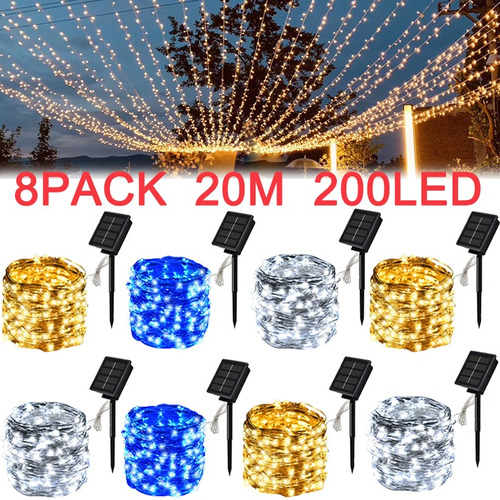 8 Piezas De Luz Solar De Cadena Para Navidad 20m 200leds