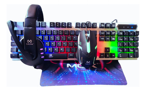 Teclado Semi Mecanico Mouse Fone De Ouvido Gamer Pc 4 Em 1 