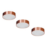 Kit 3 Plafon Cobre 25cm Sobrepor Redondo P/ 2 Lâmpadas Led 