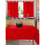 Pack 5 Cortinas De Cocina 2 Paños + Mantel Rectangular Liso