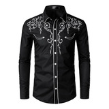 Western Vaquero Camisa Hombres Marca Diseño Bordado Slim Fi