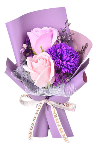 Ramo De Flores De Jabón, Regalo Del Día 15cm Papel Violeta