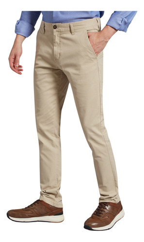 Pantalón Devré Liso De Gabardina Sin Pinzas Beige Hombre 16d