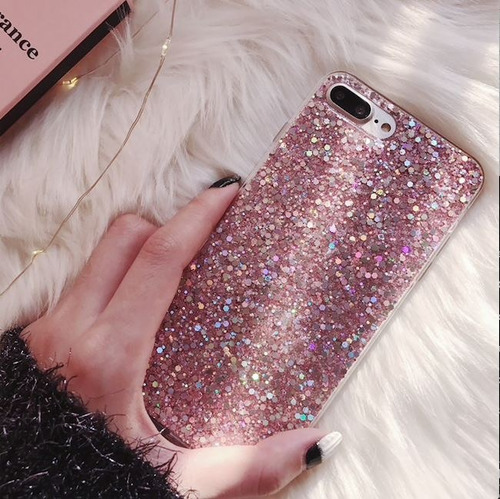 Funda De Silicon Con Brillo Encapsulado Para iPhone