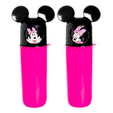 2 Tubo Giratório Infantil Minnie P/ Pasta Itens Higiene Rosa