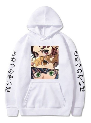 Buzo Anime Demon Slayer Hoddie Kimetsu No Yaiba Blanco 